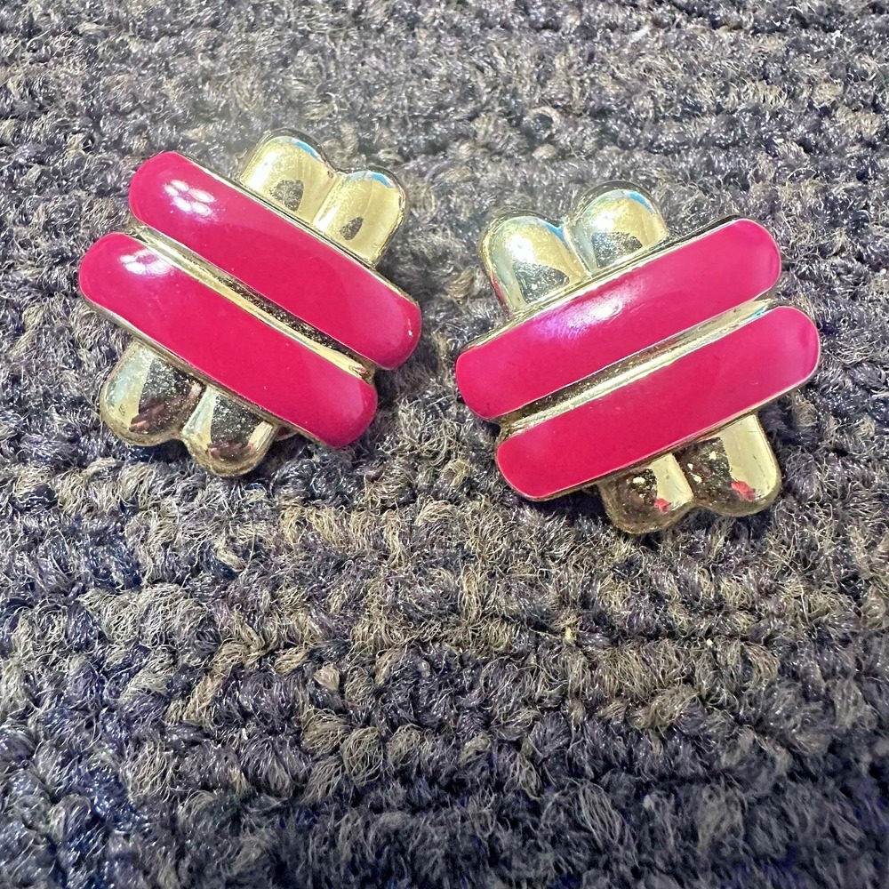Monet Gold Tone & Red Criss Cross Stud Earrings NEW